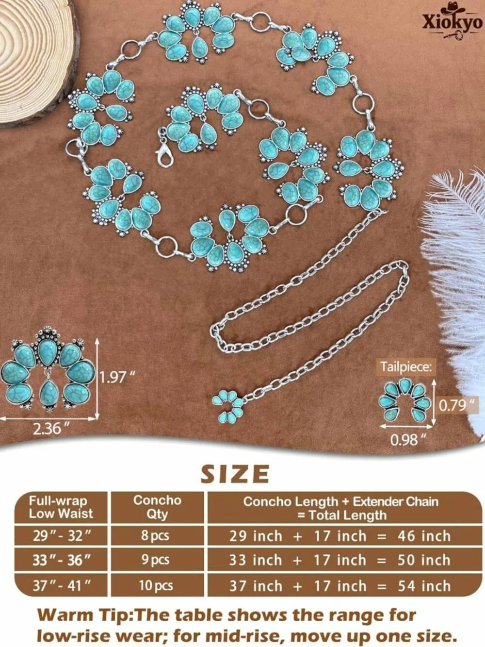 Boho Turquoise Chain Belt for Women | Silver Western Concho Cowgirl Accessory
